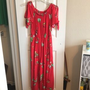 Red floral off the shoulders jumper